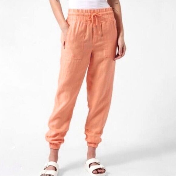 Athleta Cabo Linen Jogger Peach Drawing Waist Size 4 - Picture 1 of 9